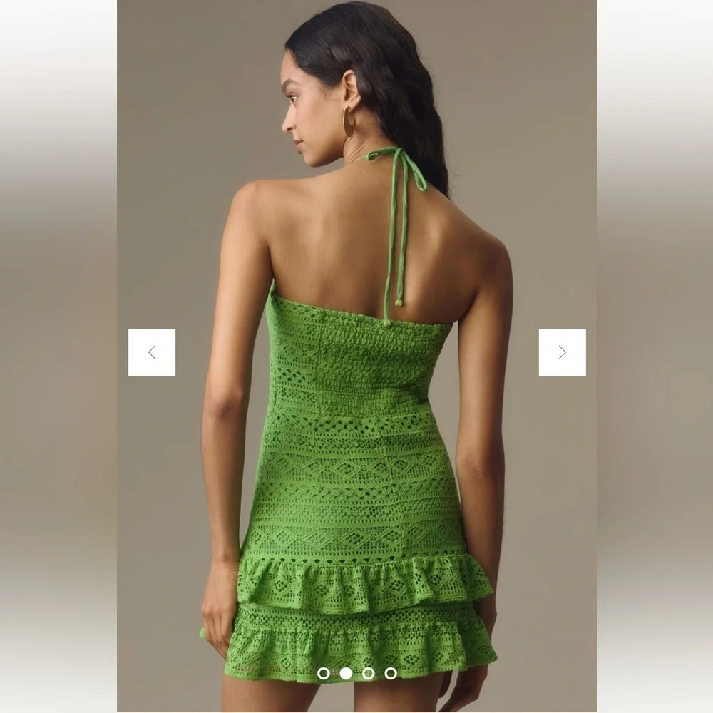 Farm Rio Halter Floral Ruffle NWT Crochet Mini Dress, Size XL - Picture 4 of 16